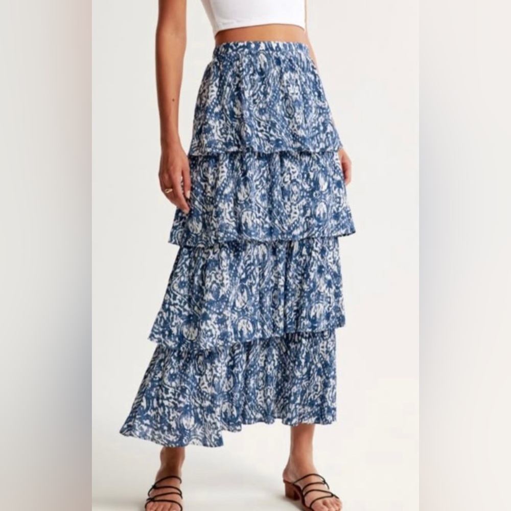 Abercrombie & Fitch Blue and White Tiered Maxi Skirt